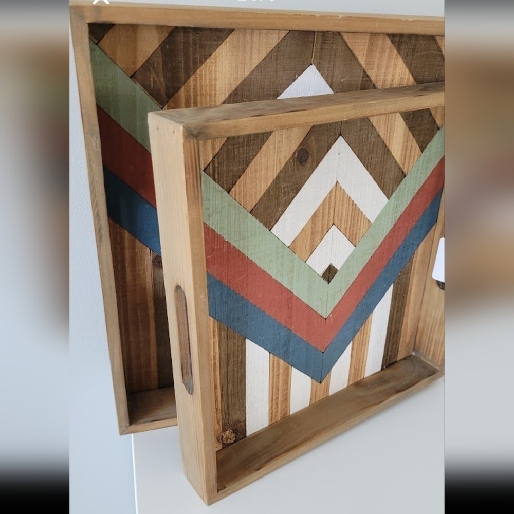 2 New Geometric Wooden Serving Trays - Picture 3 of 7